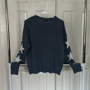SHEIN Blue and White Crew Neck Sweater